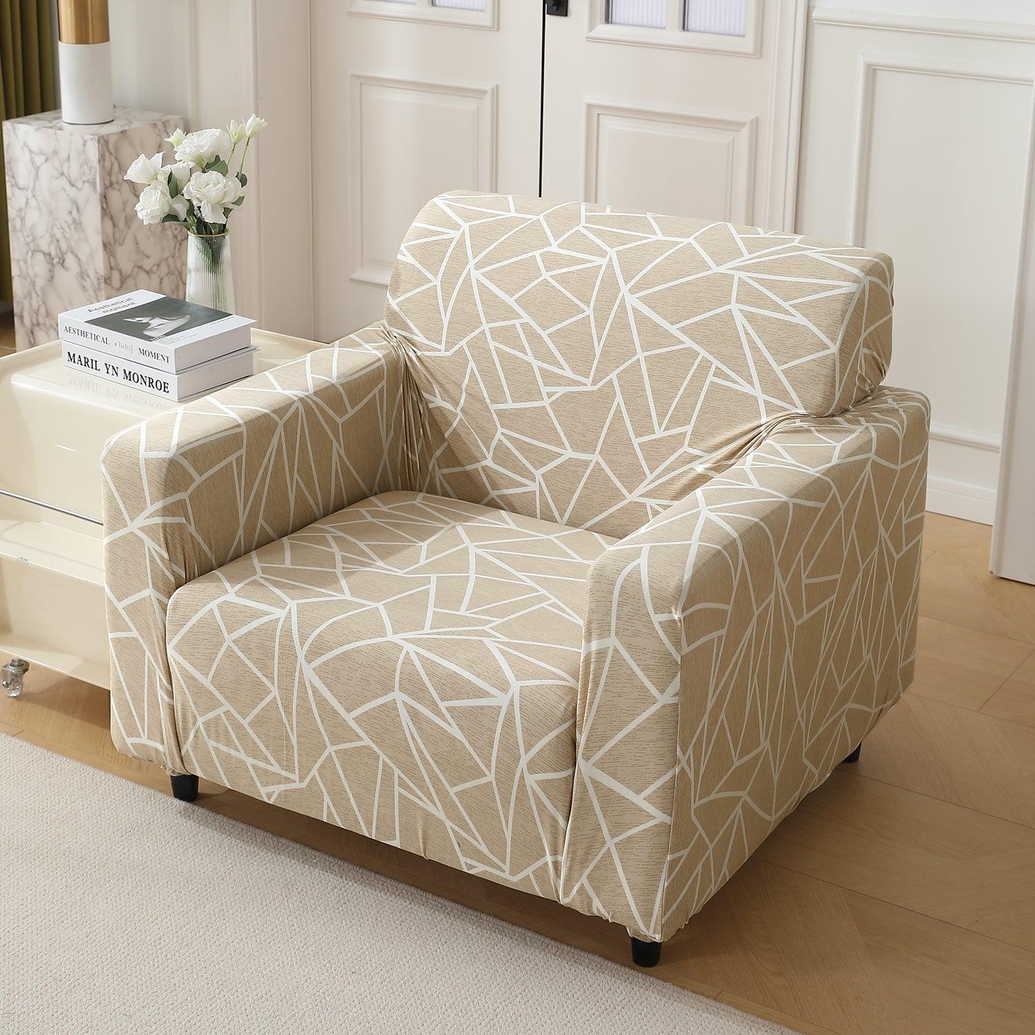 Buy Beige Abstract Geometry Print Elastic single seater sofa covers