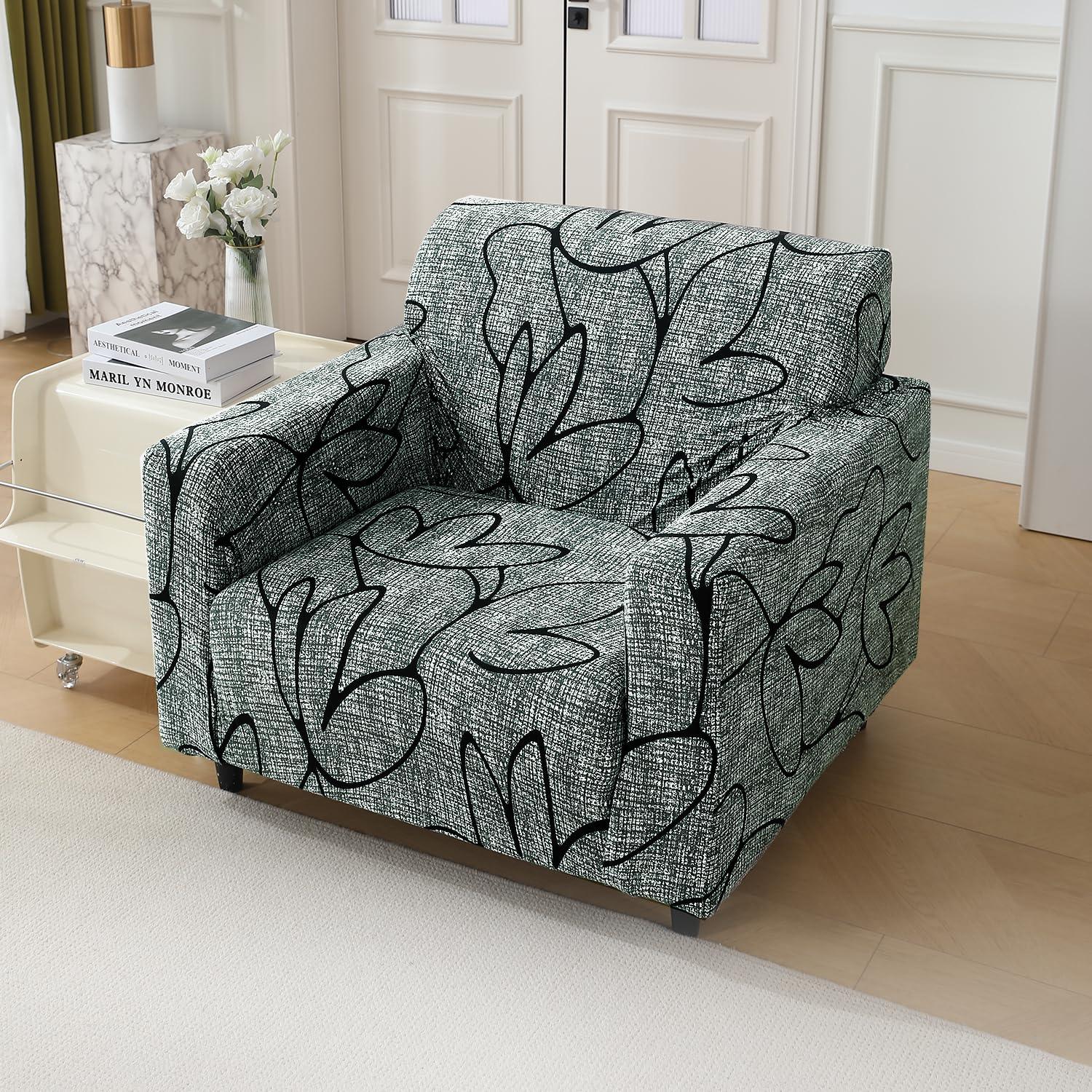 Intense Grey Abstract Floral stretchable single sofa cover