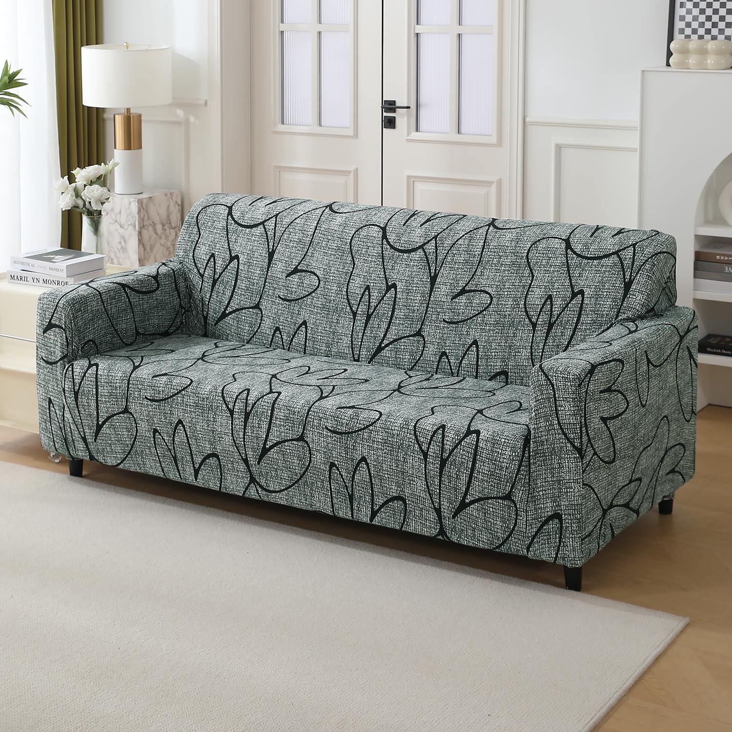 Intense Grey Abstract Floral elastic 3 seater sofa covers