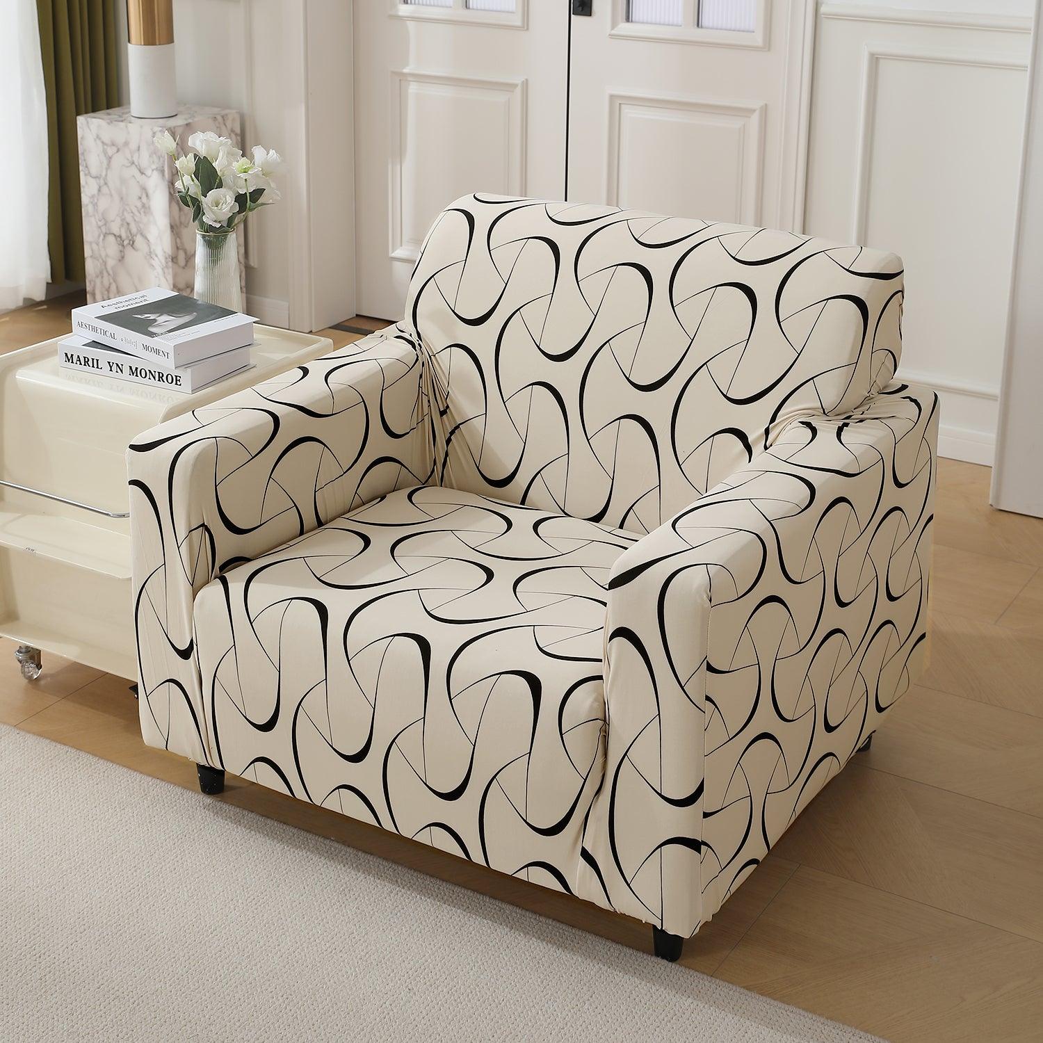 Natural Beige Abstract Art Print stretchable single sofa cover