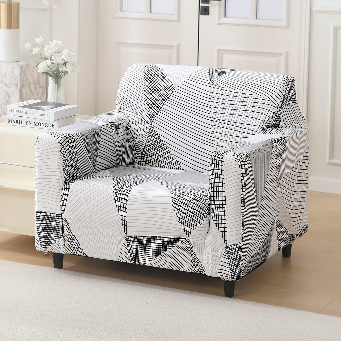 Snow White Black Geometry stretchable single sofa cover