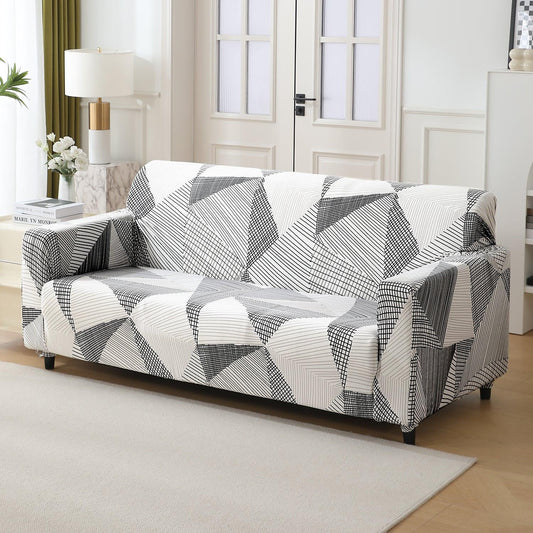 Snow White Black Geometry elastic 3 seater sofa covers
