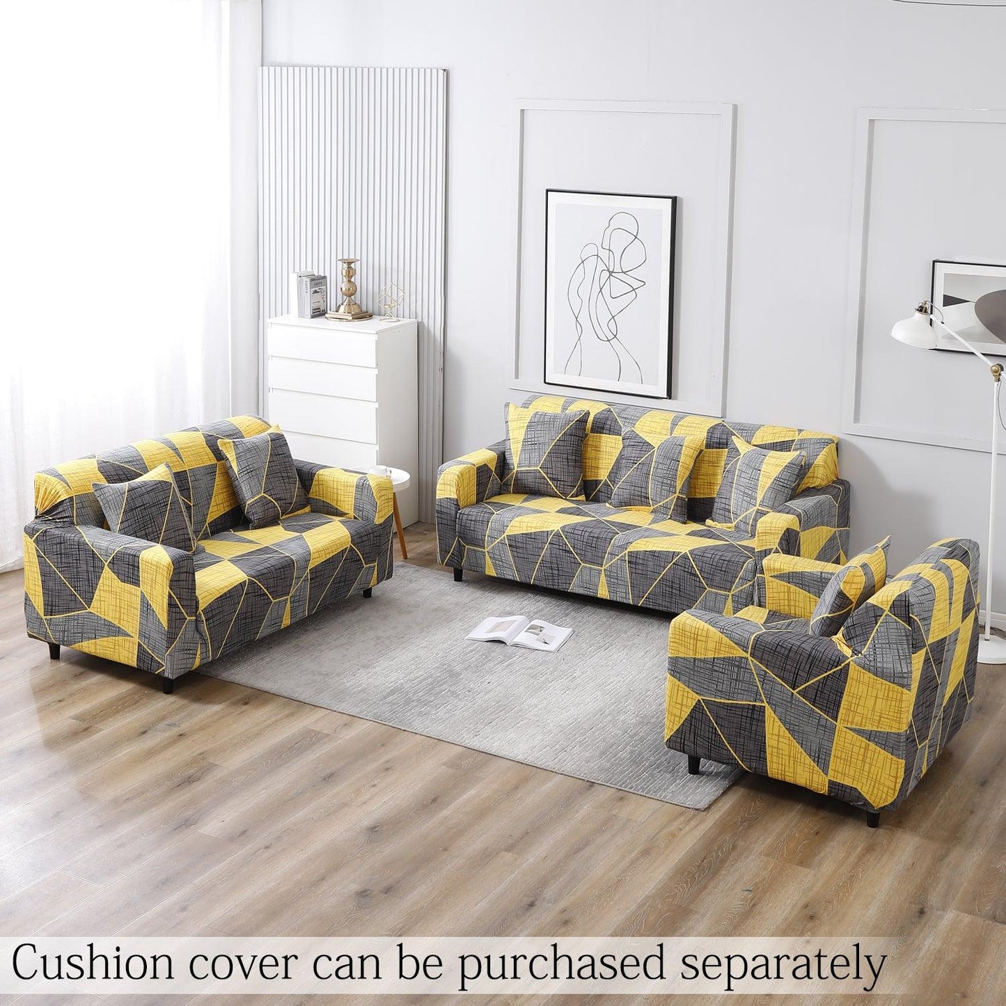 Abstract Grey polyester elastic sofa cover sets for 1,2,3,4,5 & 7 seater sofas
