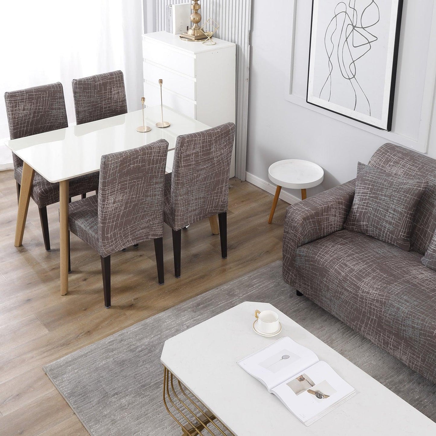 Buy Abstract Lines Brown Print Matching elastic covers for chairs and sofas