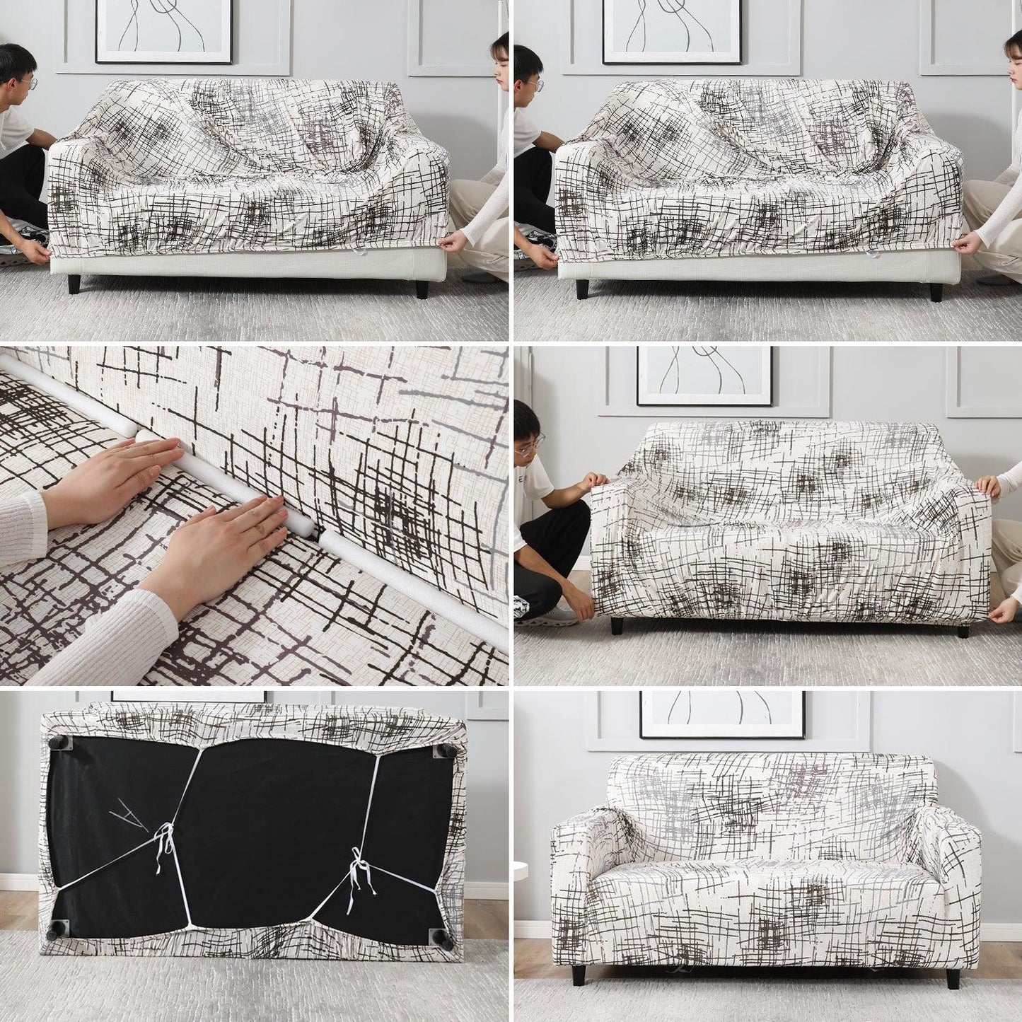 Beige Brown Lines – Step-by-step guide to put on an elastic sofa cover