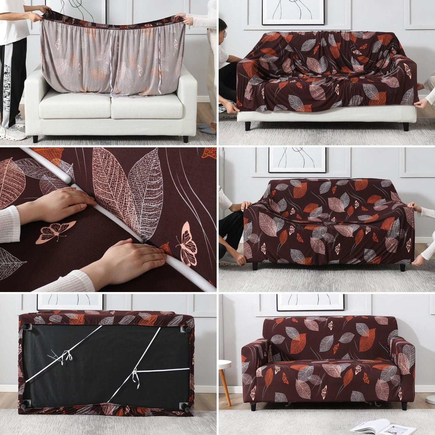 Dark Brown Leaf – Step-by-step guide to put on an elastic sofa cover