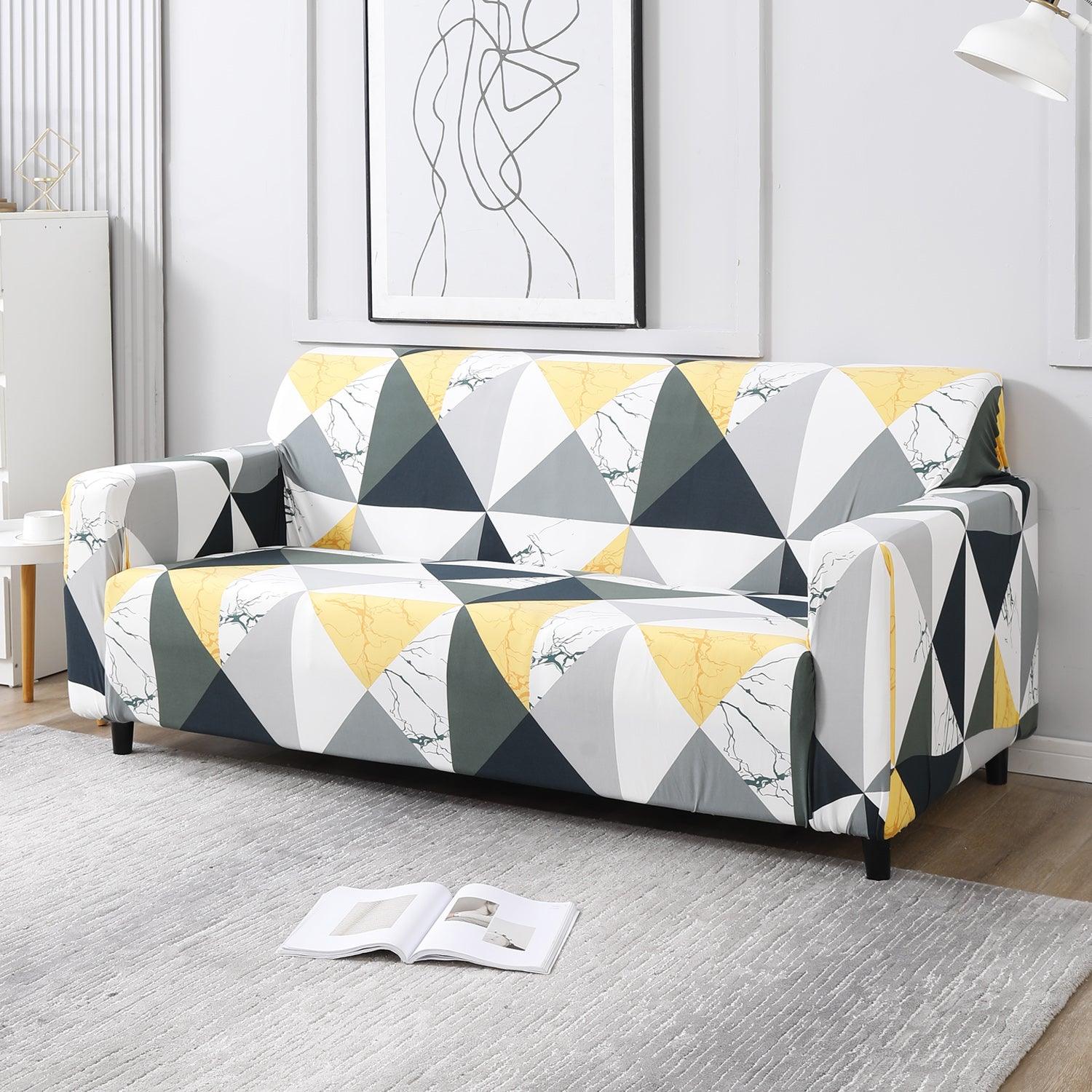 Geometric Multi Print elastic 3 seater sofa covers