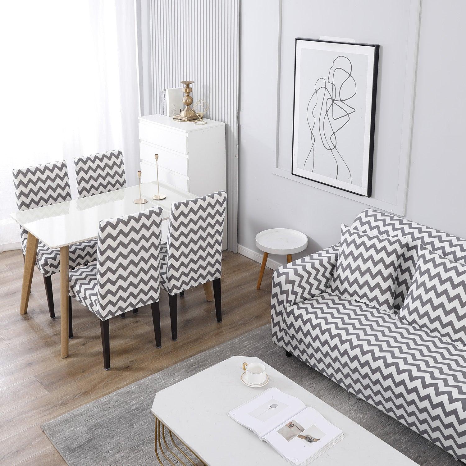 Buy Grey Chevron polyester Matching elastic covers for chairs and sofas