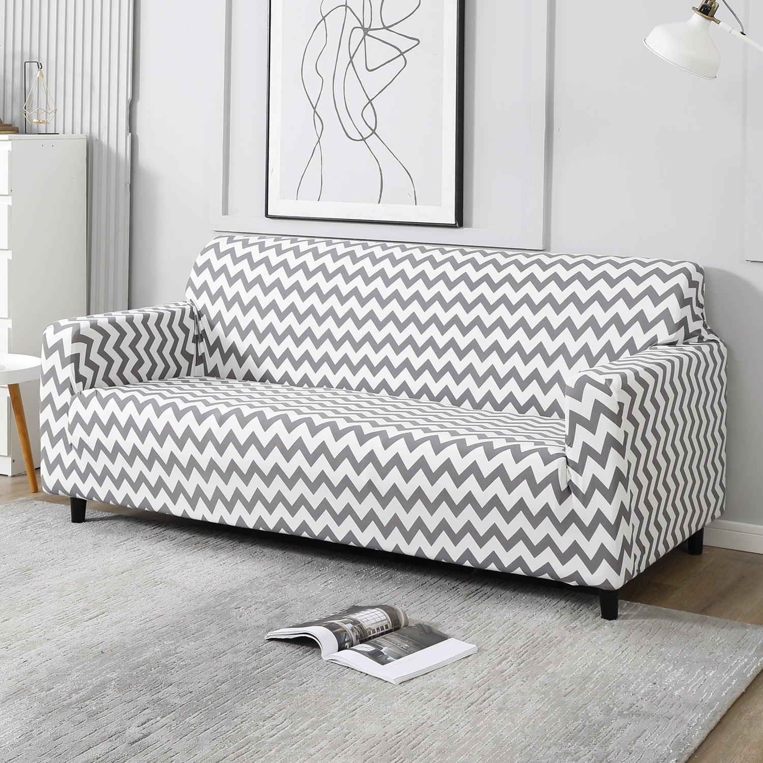 Grey Chevron Printed elastic 3 seater sofa covers
