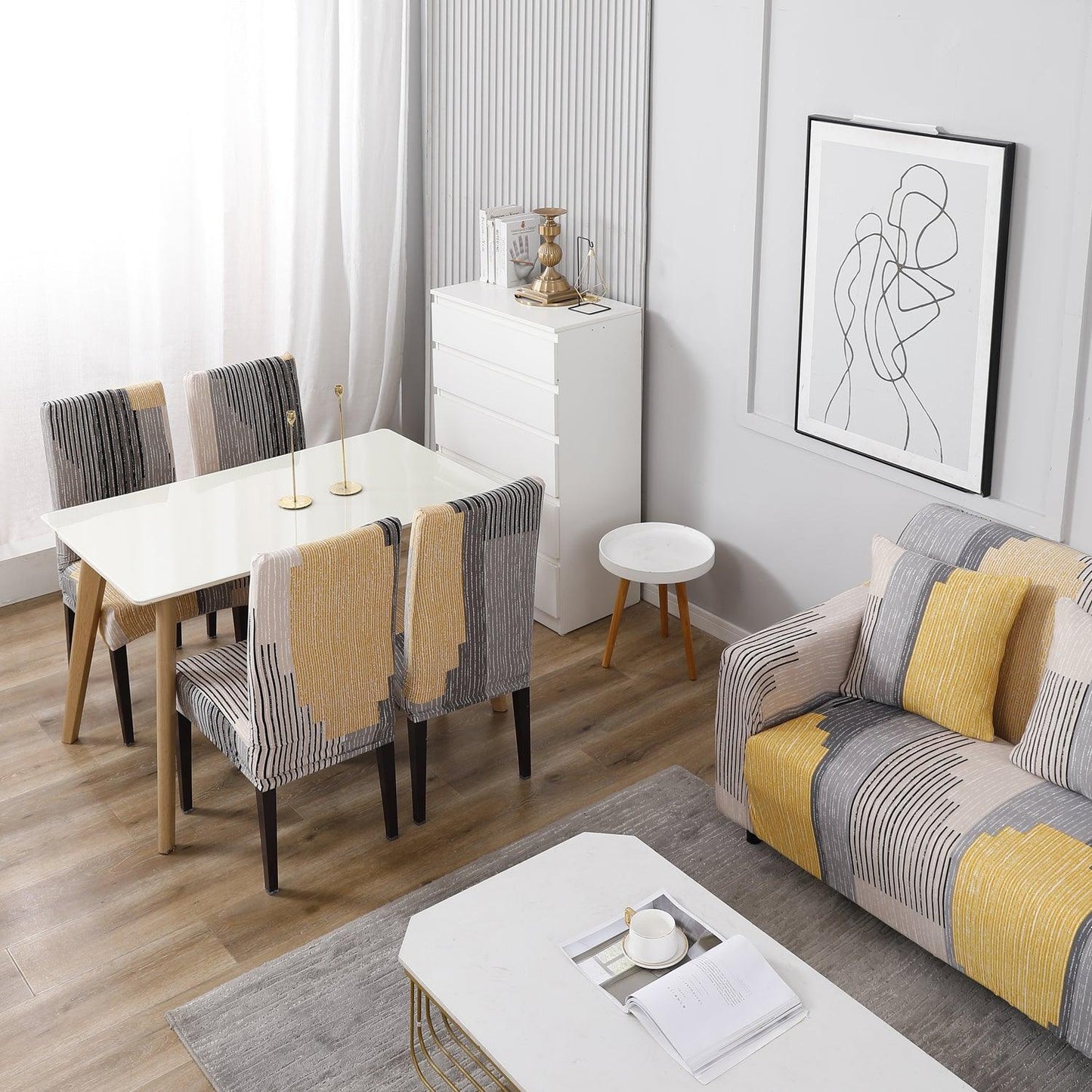 Buy Multicolor Linear Lines printed Matching elastic covers for chairs and sofas