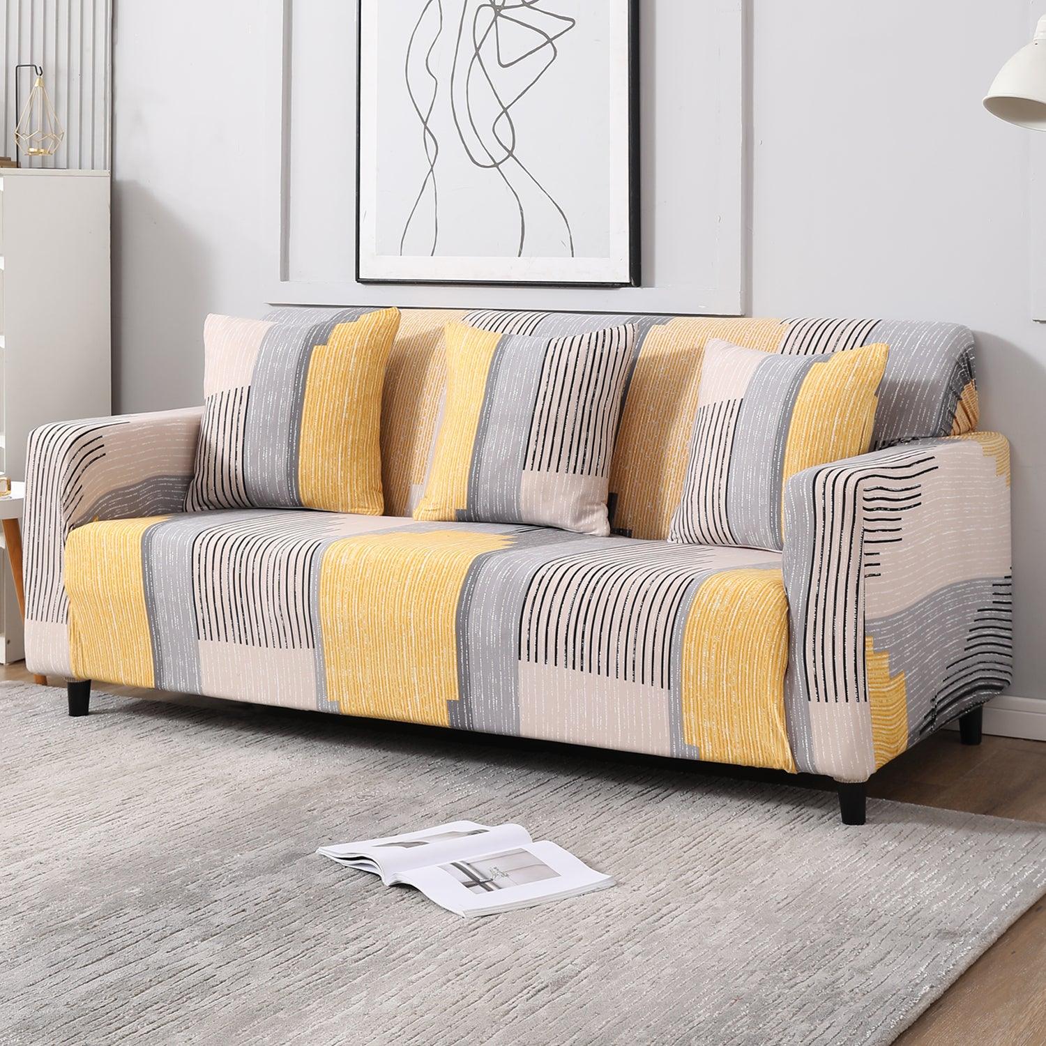 Multicolor Linear Lines stretchable 3 seater sofa covers