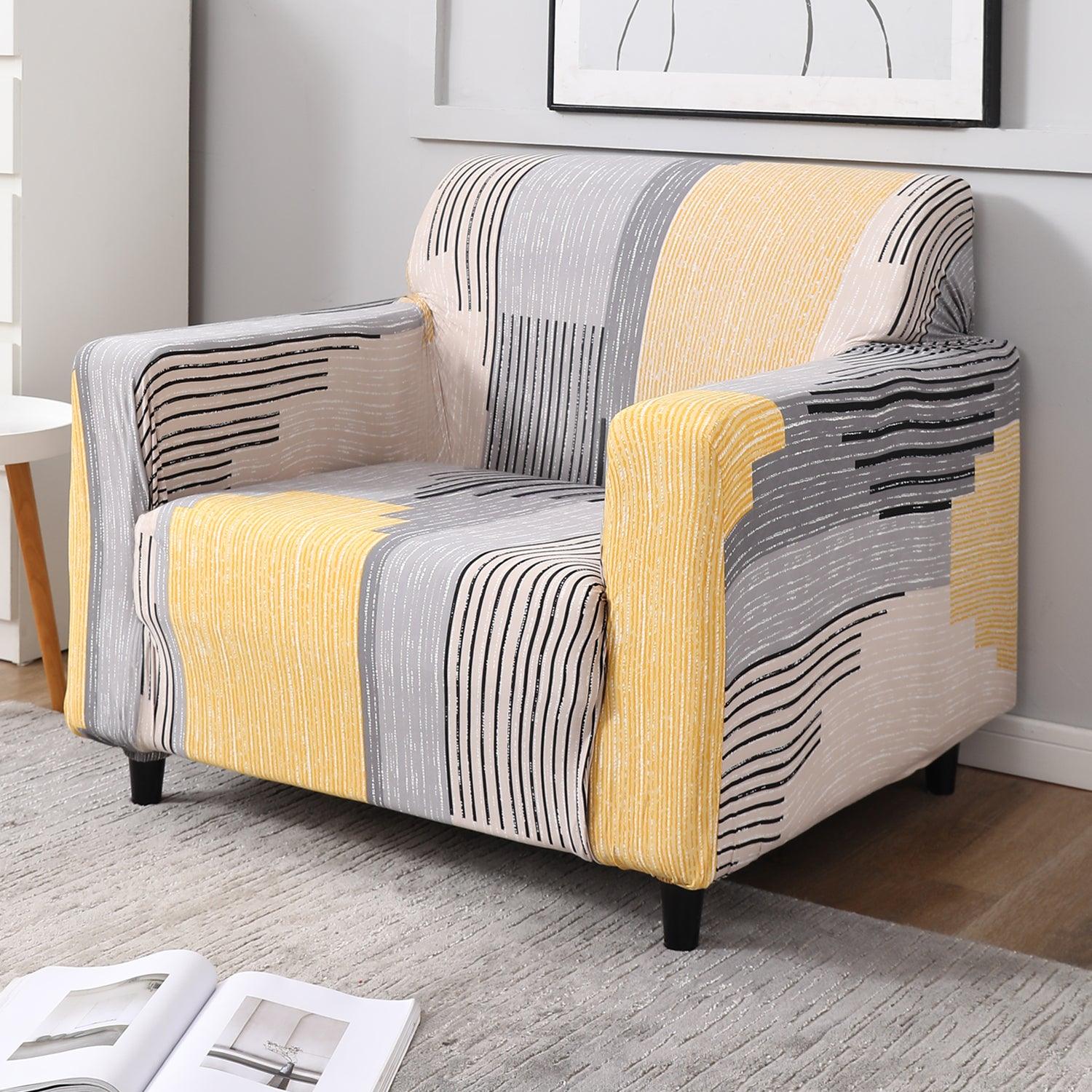 Multicolor Linear Lines stretchable single sofa cover