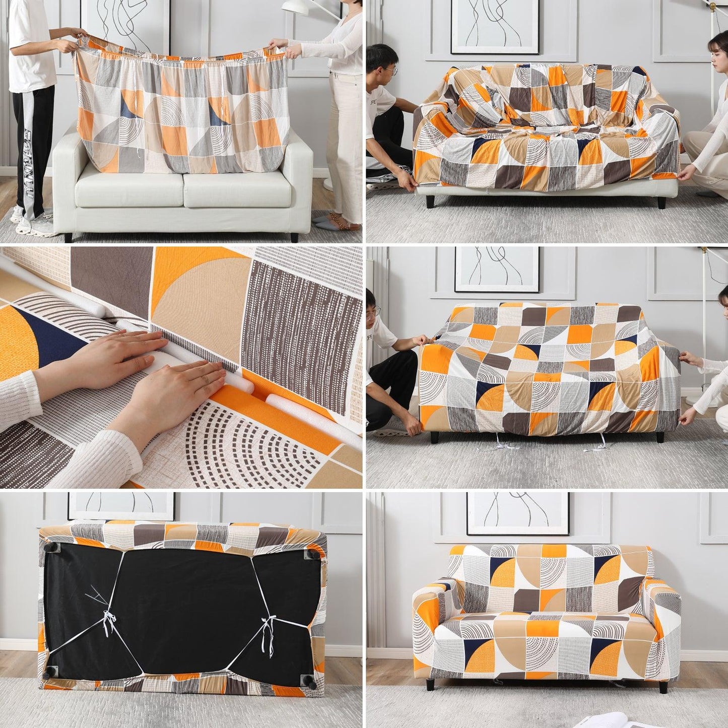 Step-by-step guide on How to put on Square Abstract elastic sofa cover