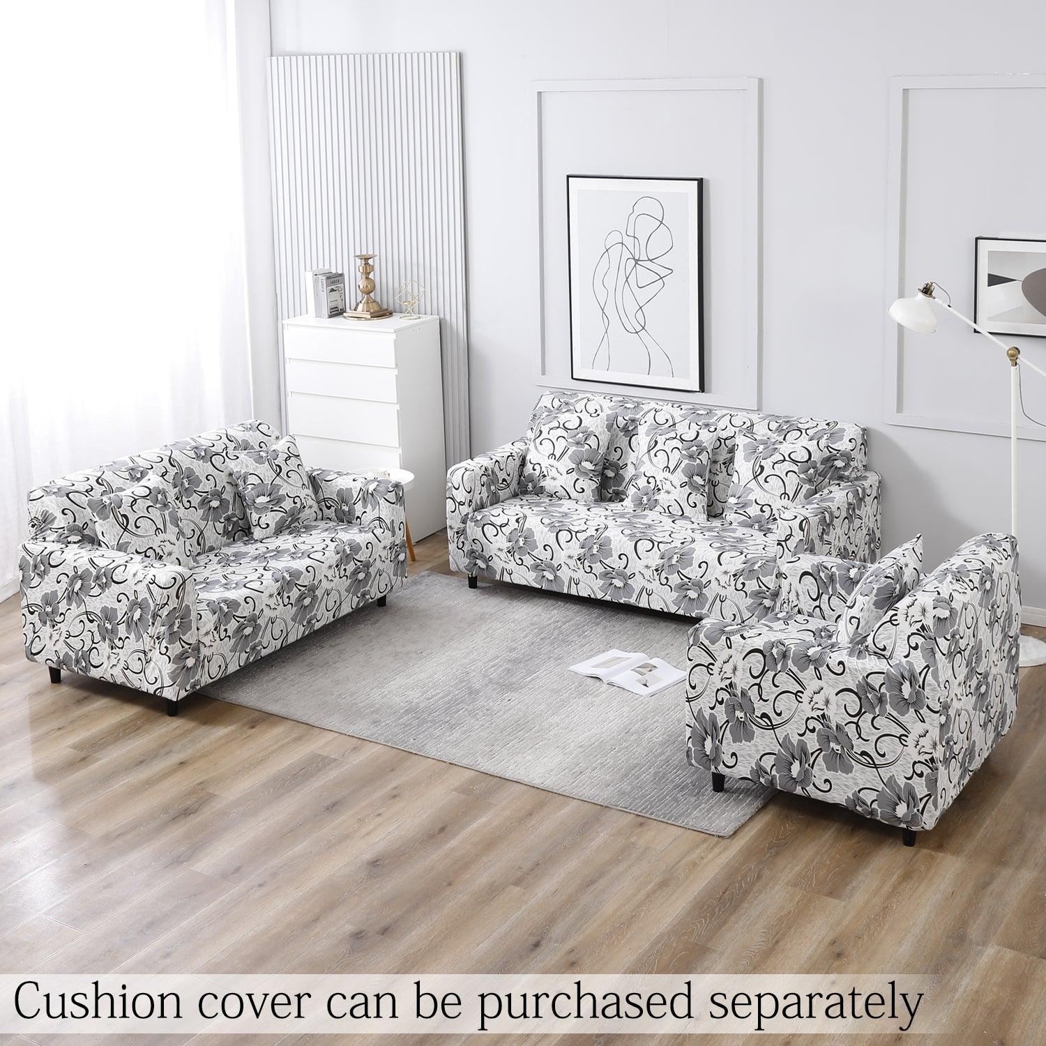 White Grey Flowers Printed elastic sofa cover sets for 1,2,3,4,5 & 7 seater sofas