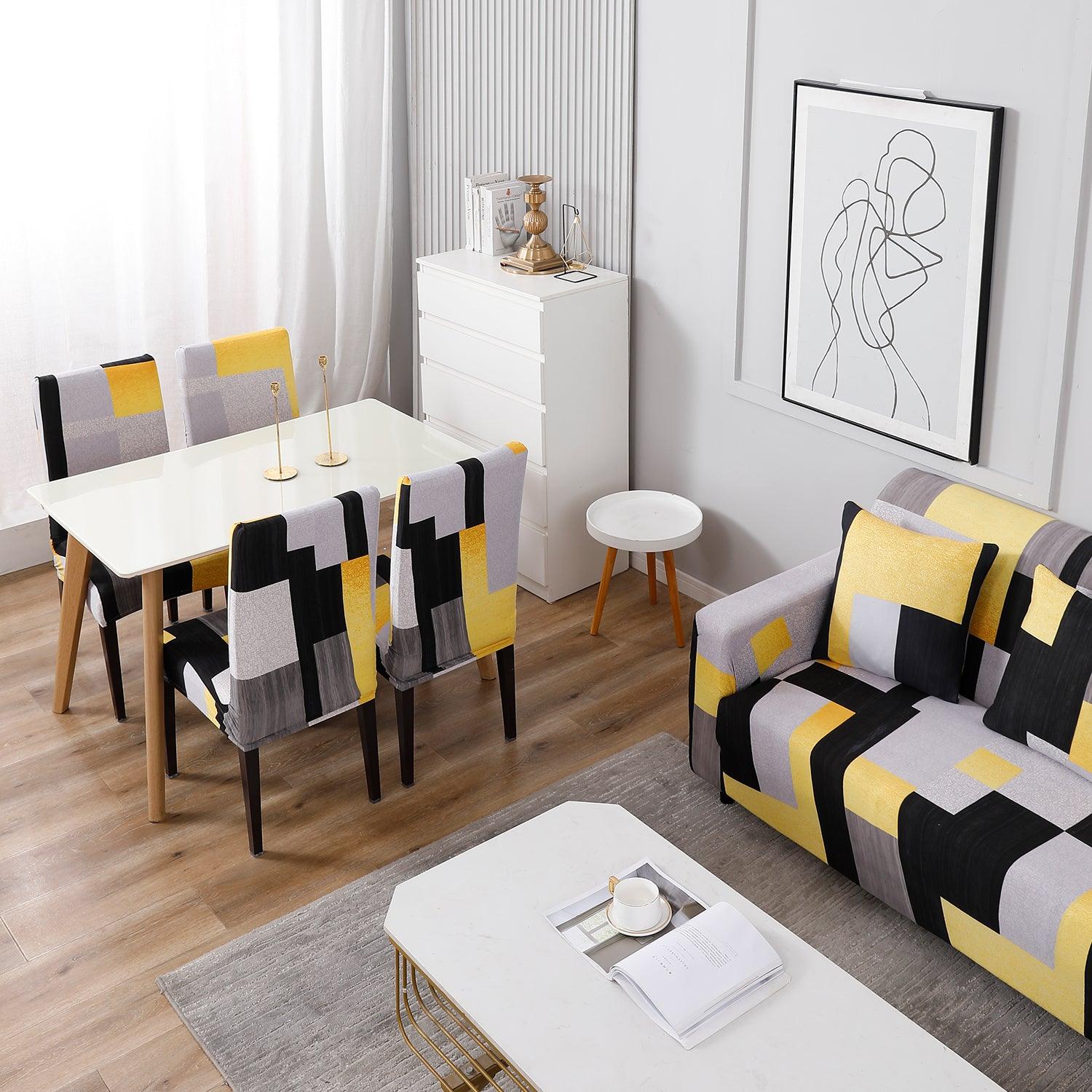 Buy Yellow Geometric Abstract Printed Matching elastic covers for chairs and sofas