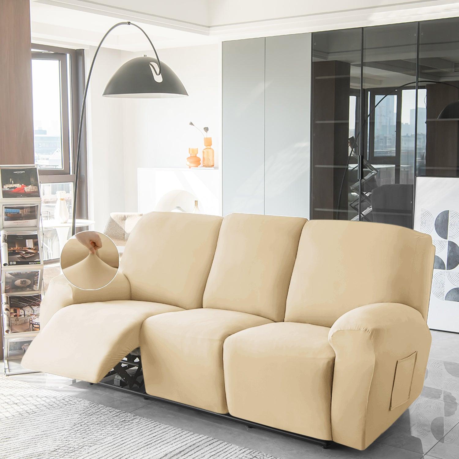 3 seater Beige Colour elastic stretchable polyester recliner sofa cover