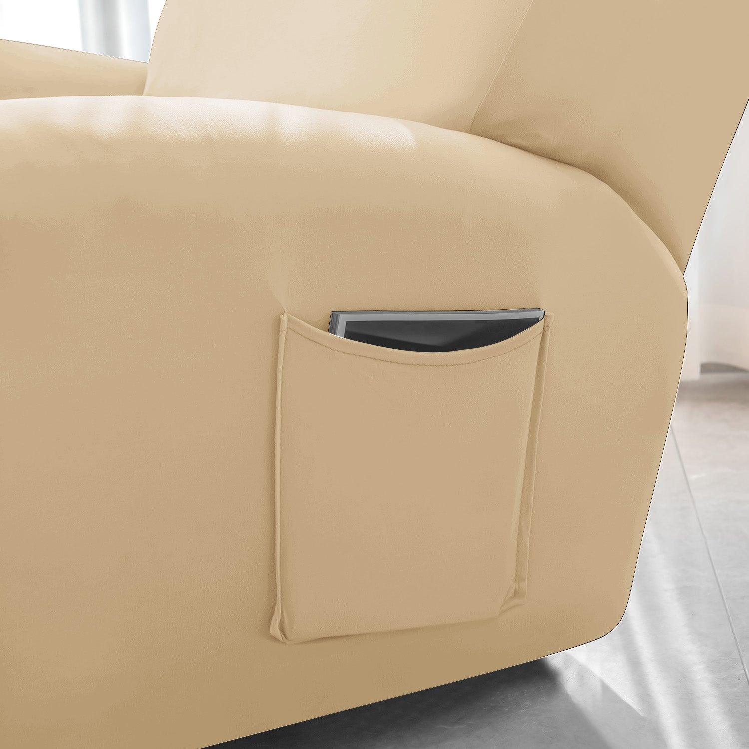 Best Beige Colour1, 2, 3 seater elastic recliner sofa cover with pockets