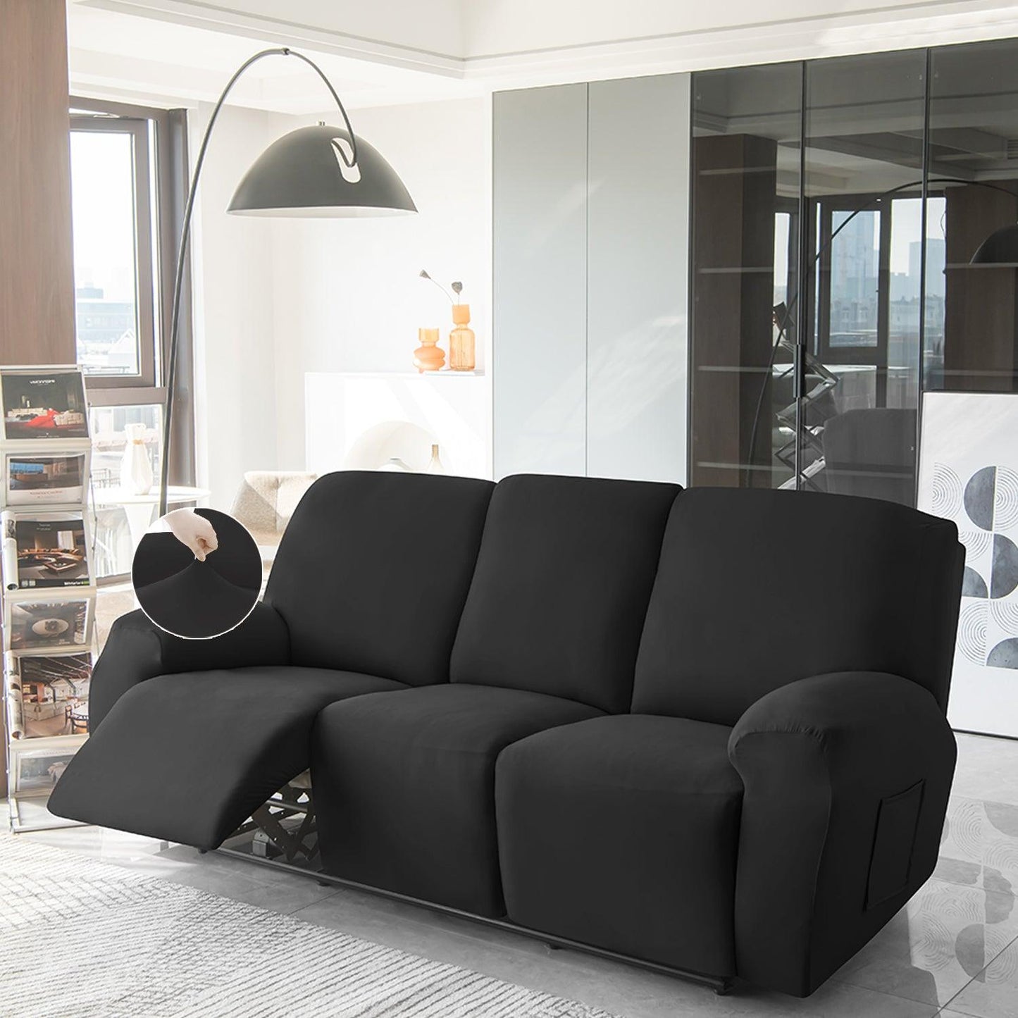 3 seater Black Colour elastic stretchable polyester recliner sofa cover