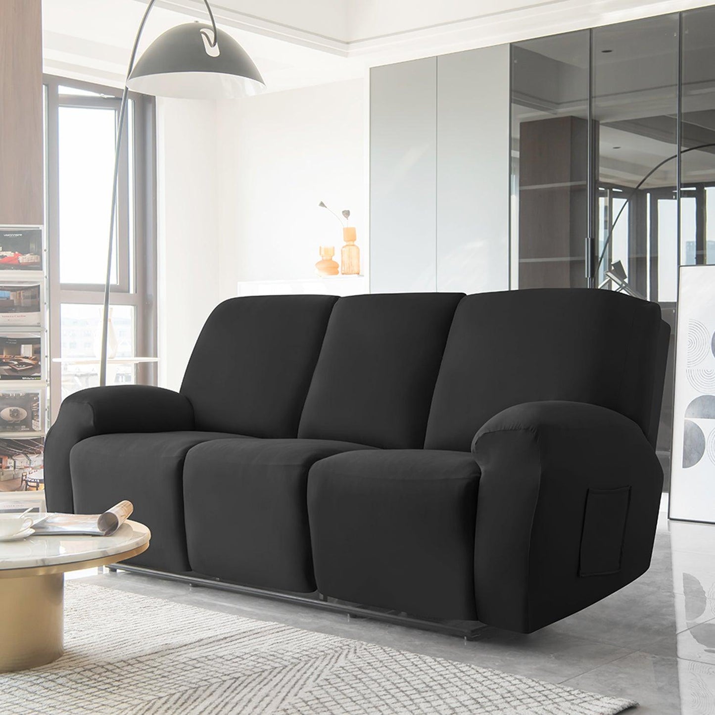 Stylish three seater Black Colour elastic stretchable polyester recliner cover