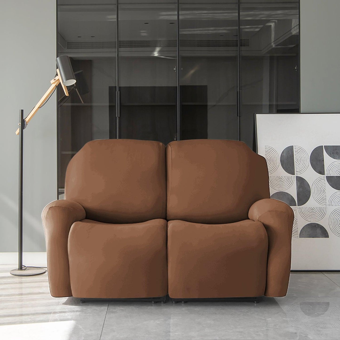 Buy 2 seater Brown Colour elastic stretchable polyester recliner sofa cover