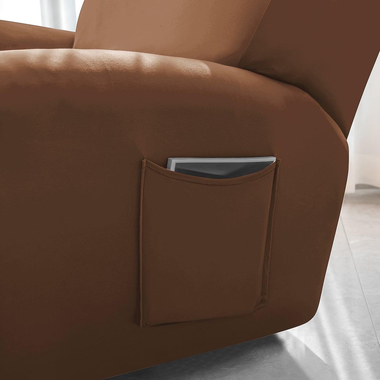Best Brown Colour1, 2, 3 seater elastic recliner sofa cover with pockets