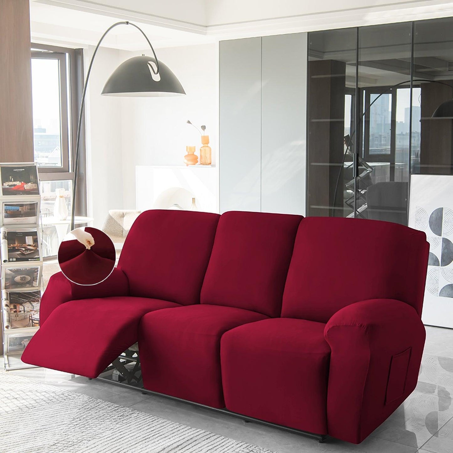 3 seater Bright Burgundy Colour elastic stretchable polyester recliner sofa cover