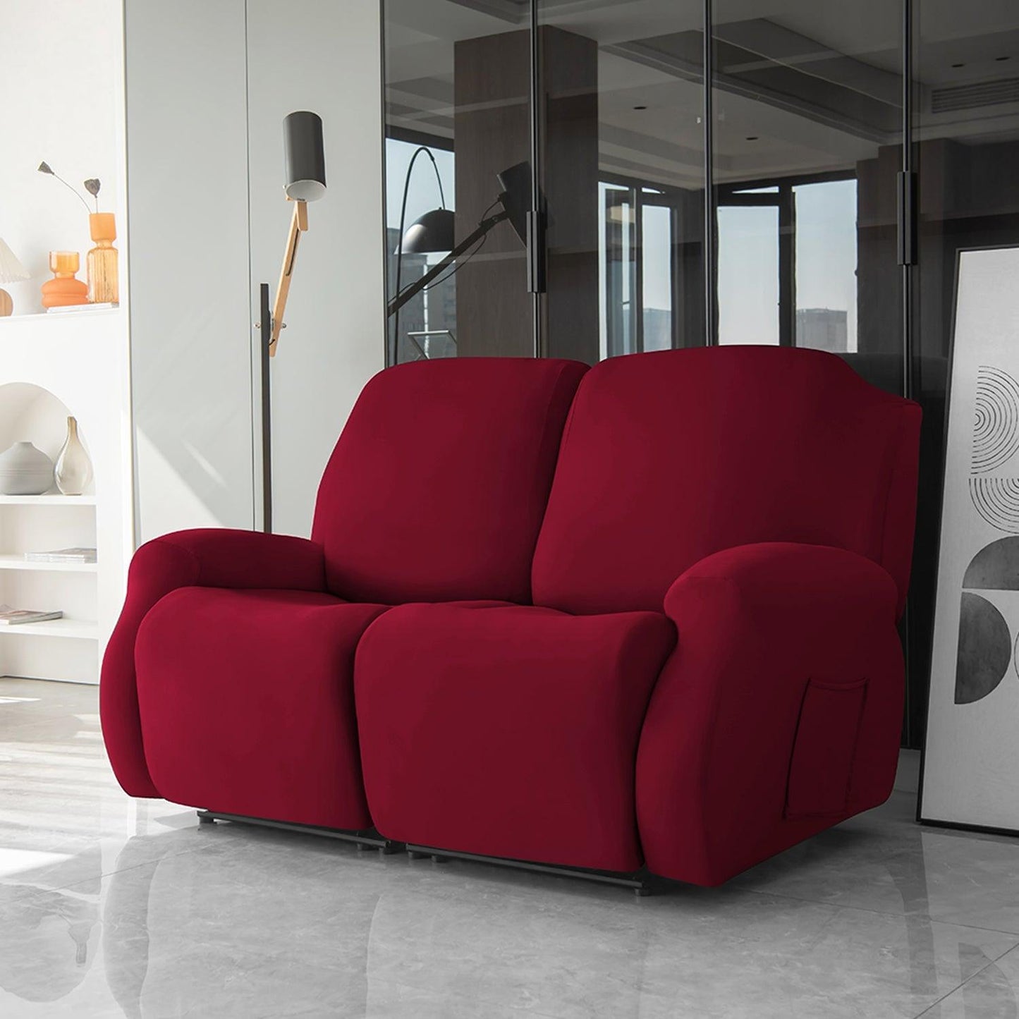 two seater Bright Burgundy Colour elastic stretchable polyester recliner cover