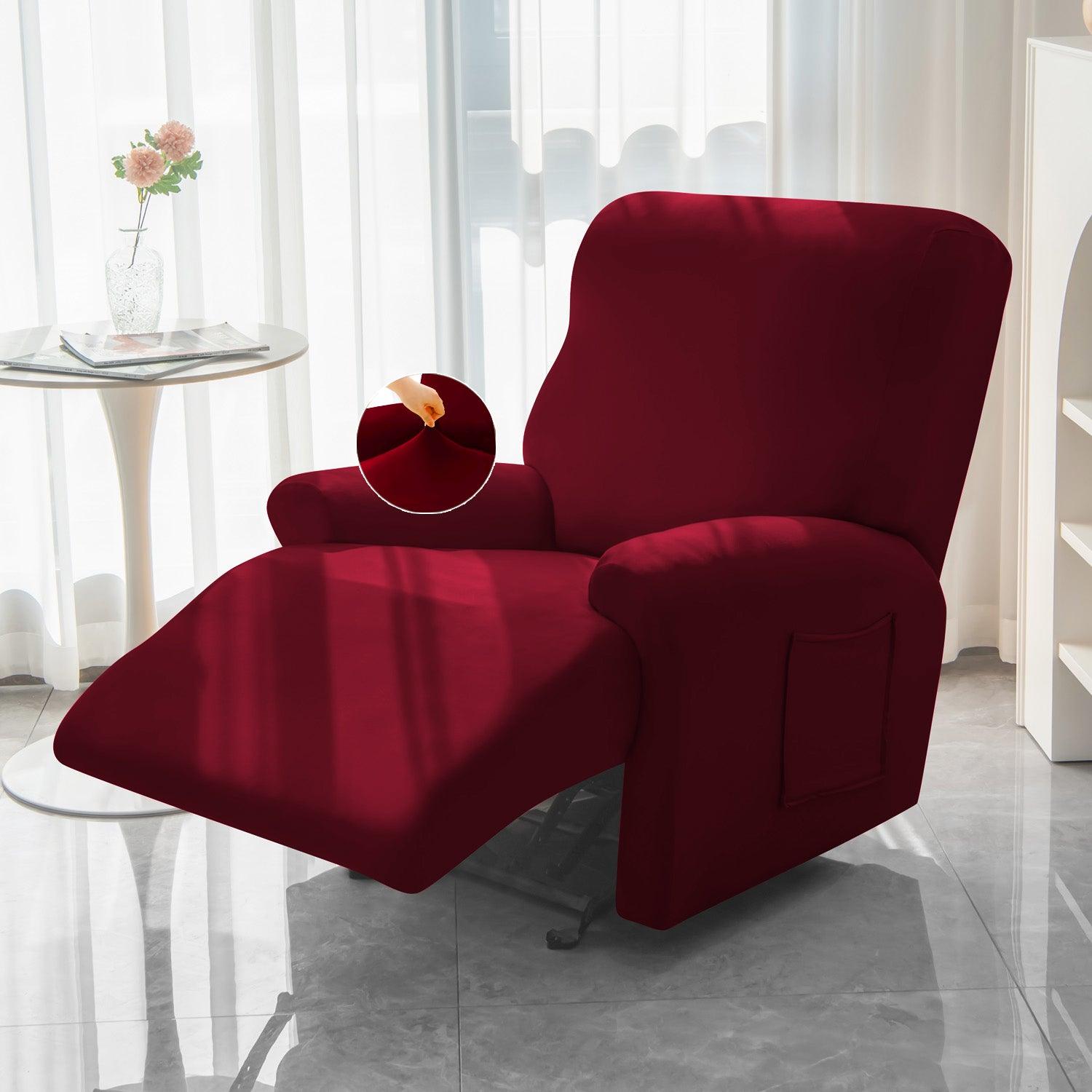 Bright Burgundy Colour Elastic Recliner Covers HOKIPO