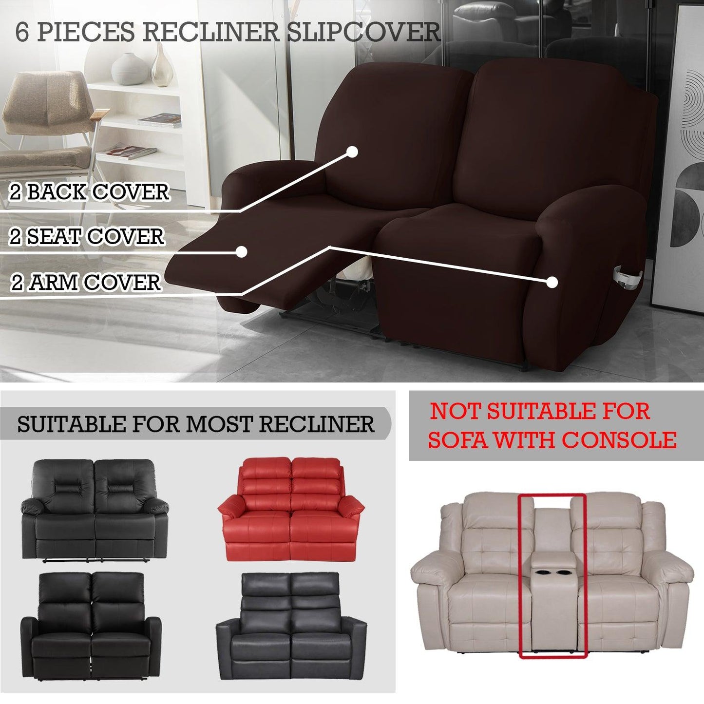 Elastic Stretchable Recliner Sofa Cover, Coffee - HOKIPO | Har Ghar ka Humsafar