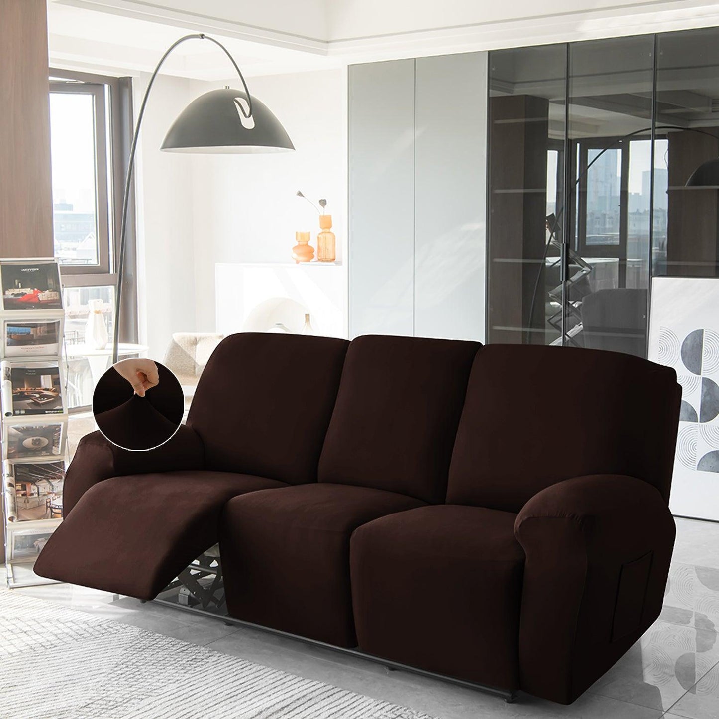 3 seater Coffee Colour elastic stretchable polyester recliner sofa cover
