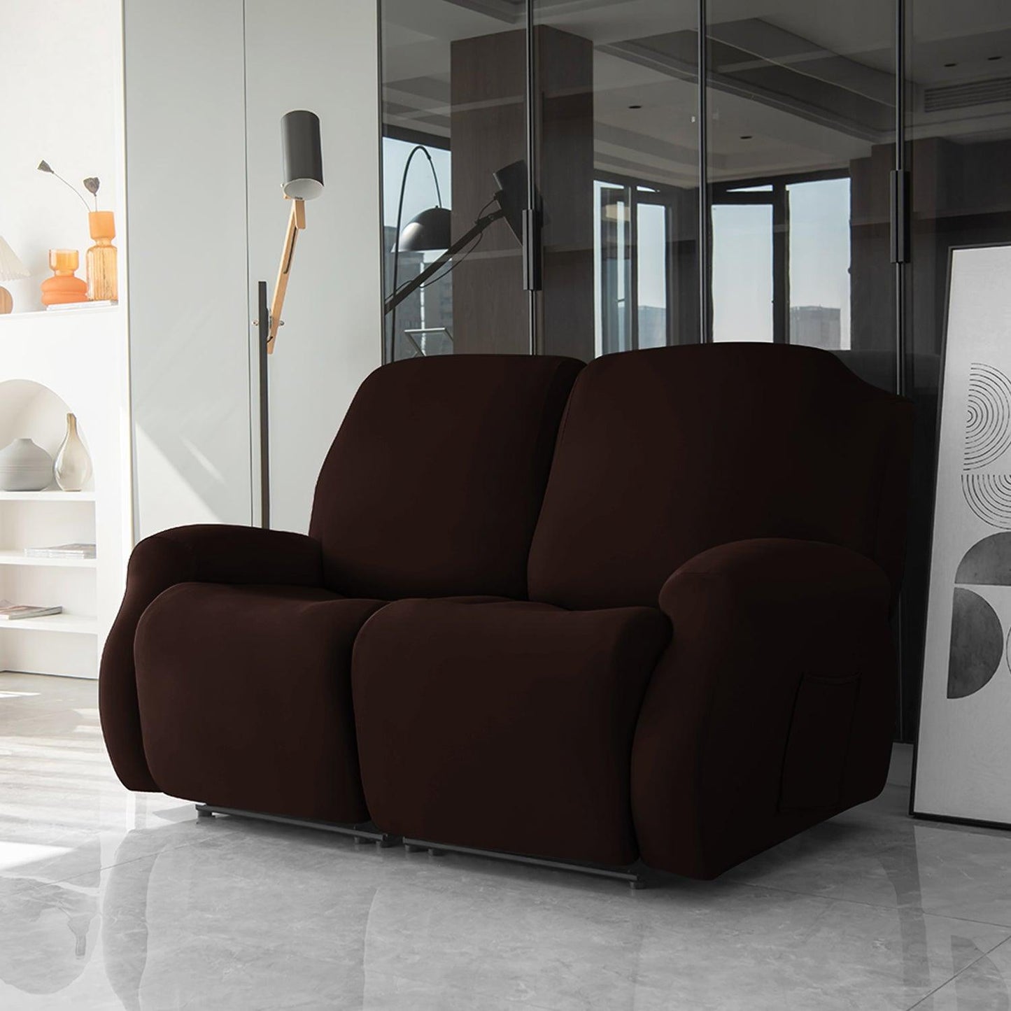 2 seater Coffee Colour elastic stretchable polyester recliner sofa cover