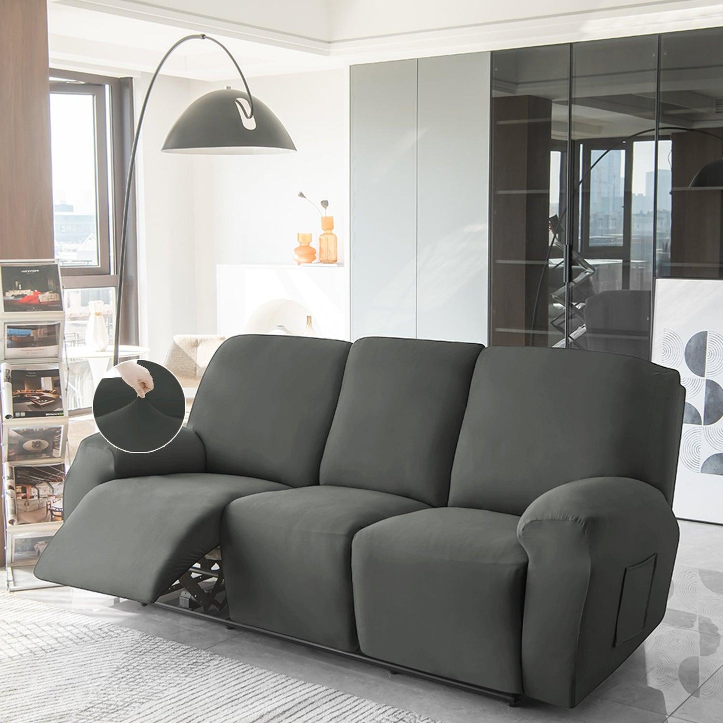 3 seater Grey Colour elastic stretchable polyester recliner sofa cover