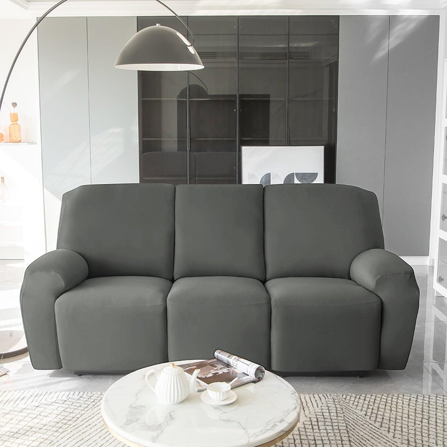 Stylish three seater Grey Colour elastic stretchable polyester recliner cover