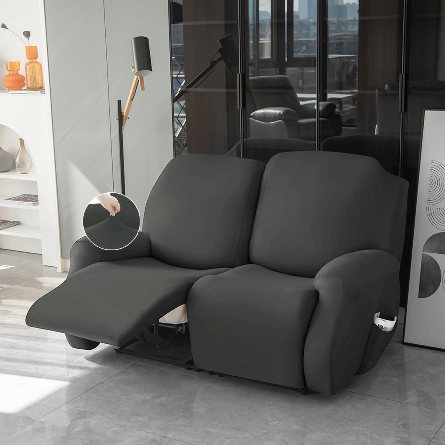 2 seater Grey Colour elastic stretchable polyester recliner sofa cover