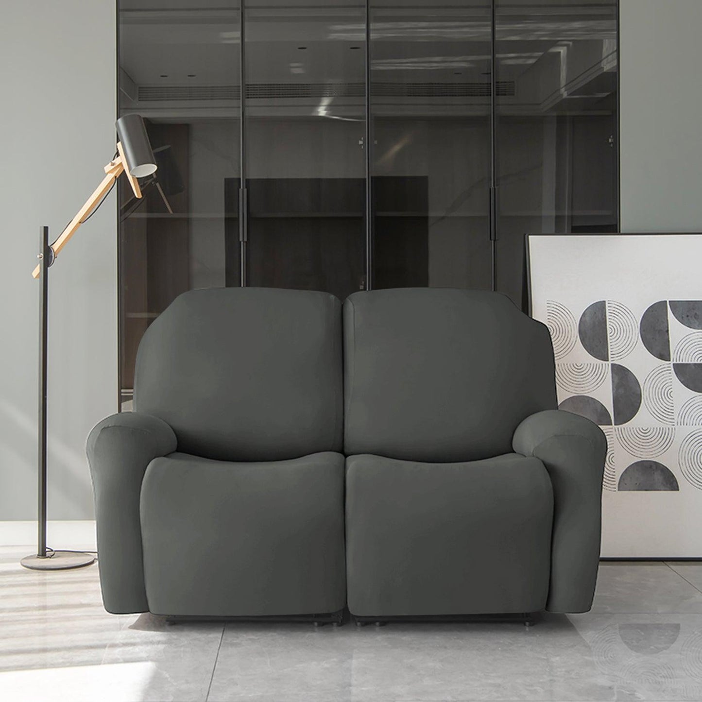 two seater Grey Colour elastic stretchable polyester recliner cover