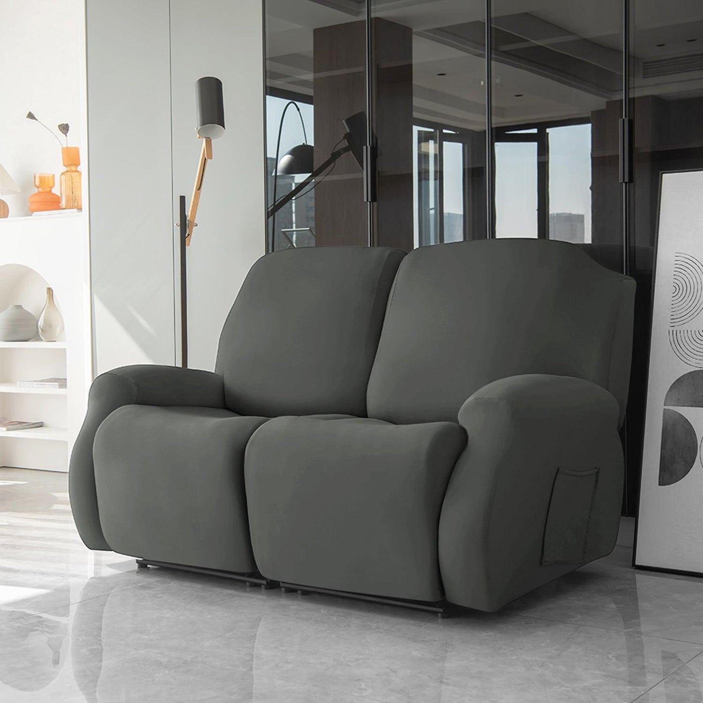 Elastic Stretchable Recliner Sofa Cover, Grey - HOKIPO | Har Ghar ka Humsafar