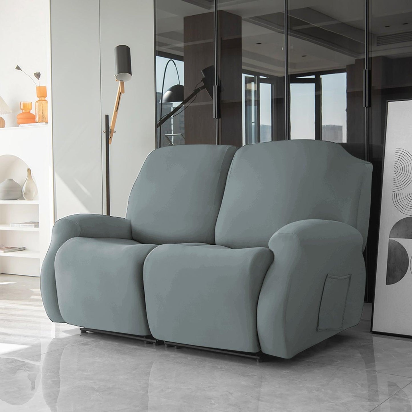 Buy two seater Smokey Grey Colour elastic stretchable polyester recliner cover