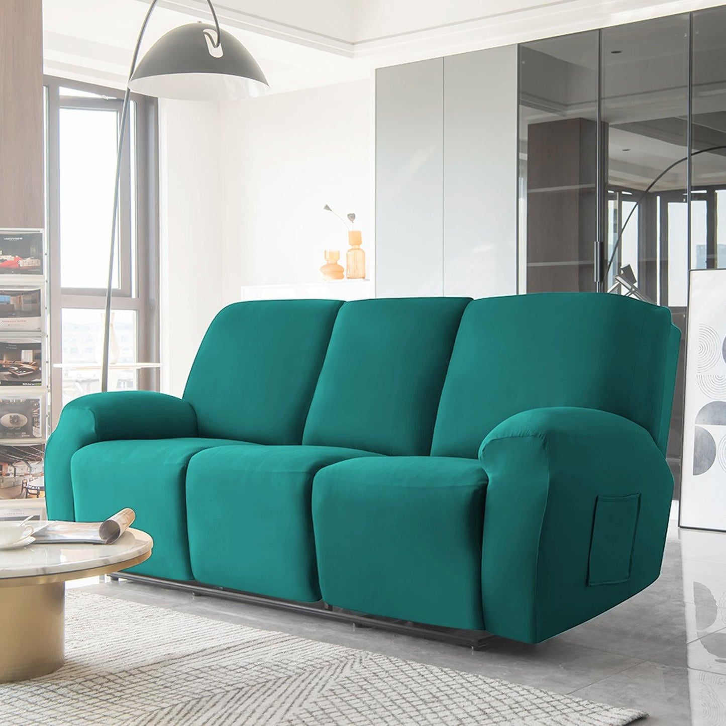 Teal Colour  elastic full fitted polyester 3 seater recliner sofa cover