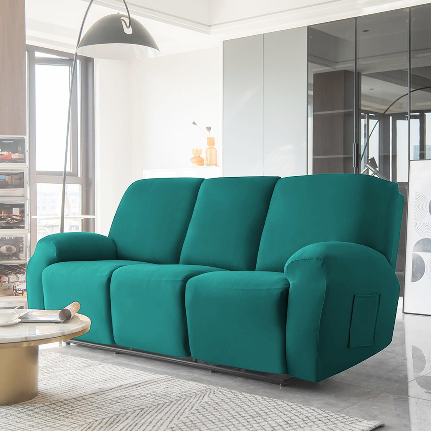 Teal Colour  elastic full fitted polyester 3 seater recliner sofa cover