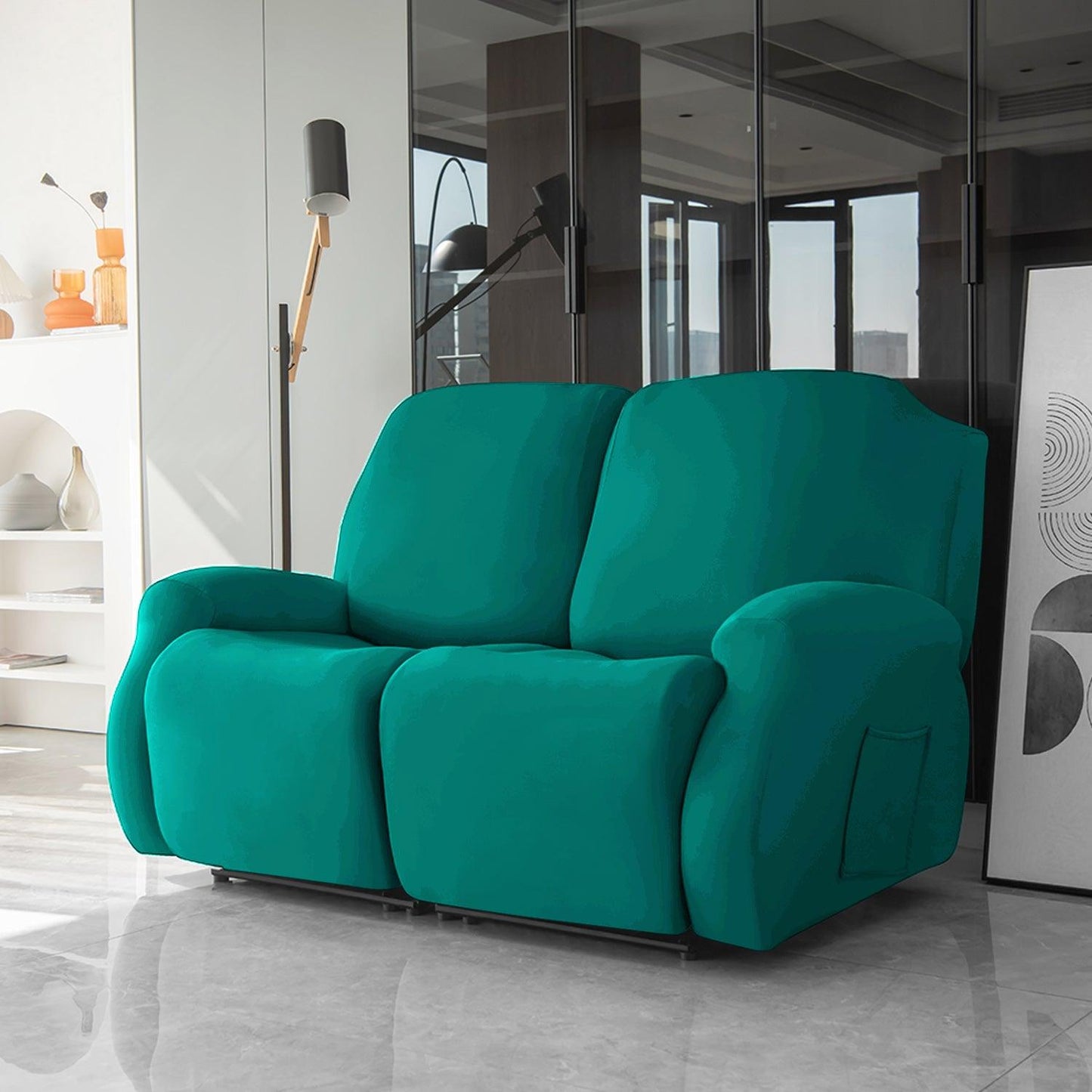 2 seater Teal Colour  stretchable elastic polyester recliner cover