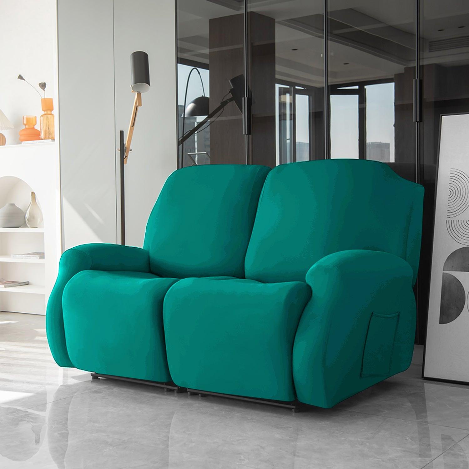 2 seater Teal Colour  stretchable elastic polyester recliner cover