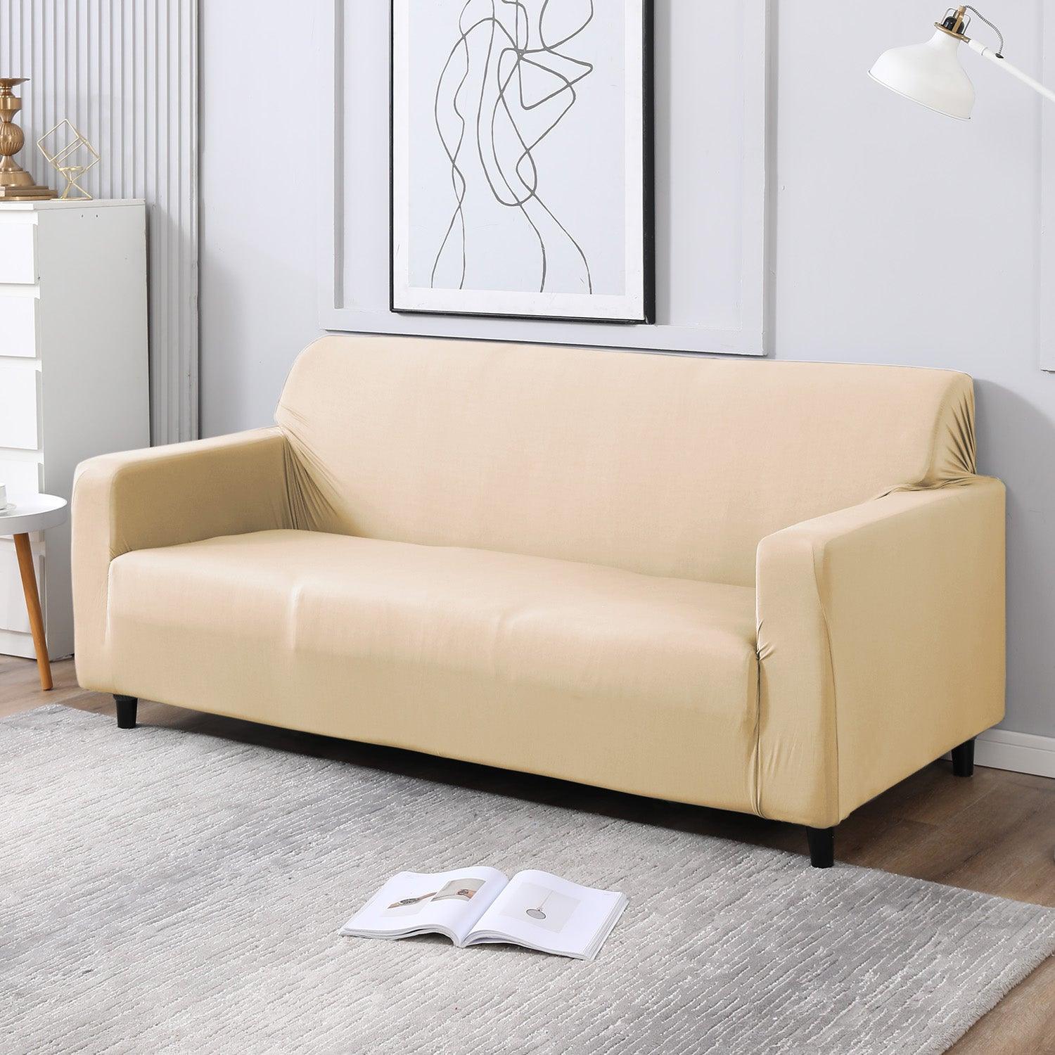 buy Plain beige elastic 3 Seater sofa covers