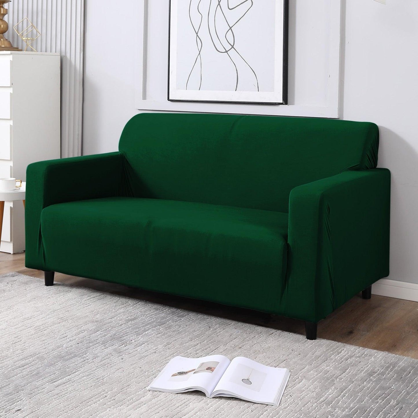 Bottle Green Colour non slip elastic 2 seater sofa cover