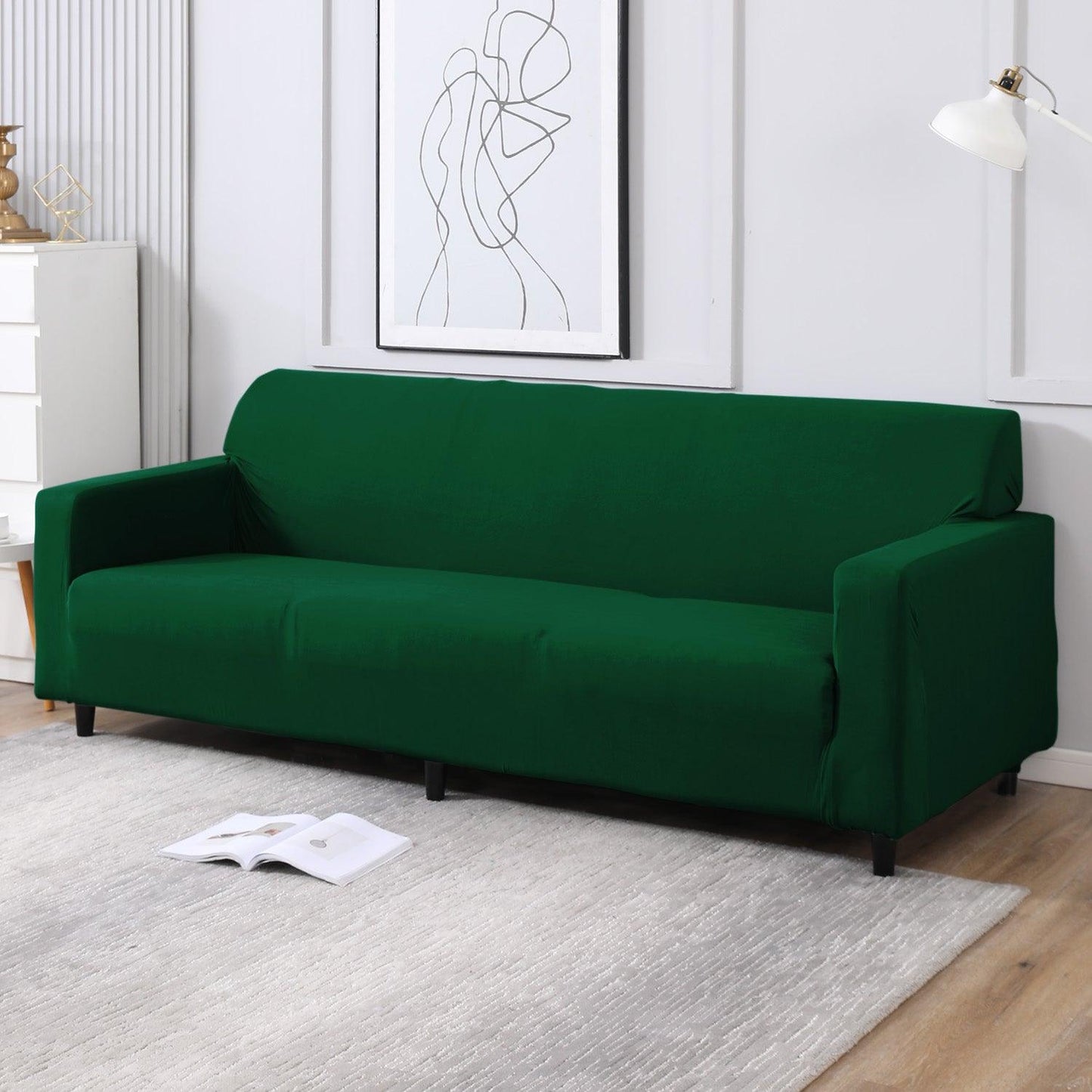 Bottle Green Colour, non slip, elastic 4 seater sofa covers