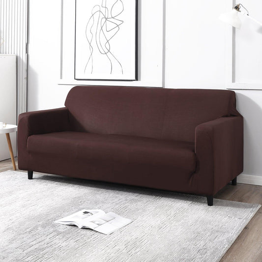 Plain chocolate brown elastic 3 seater sofa cover