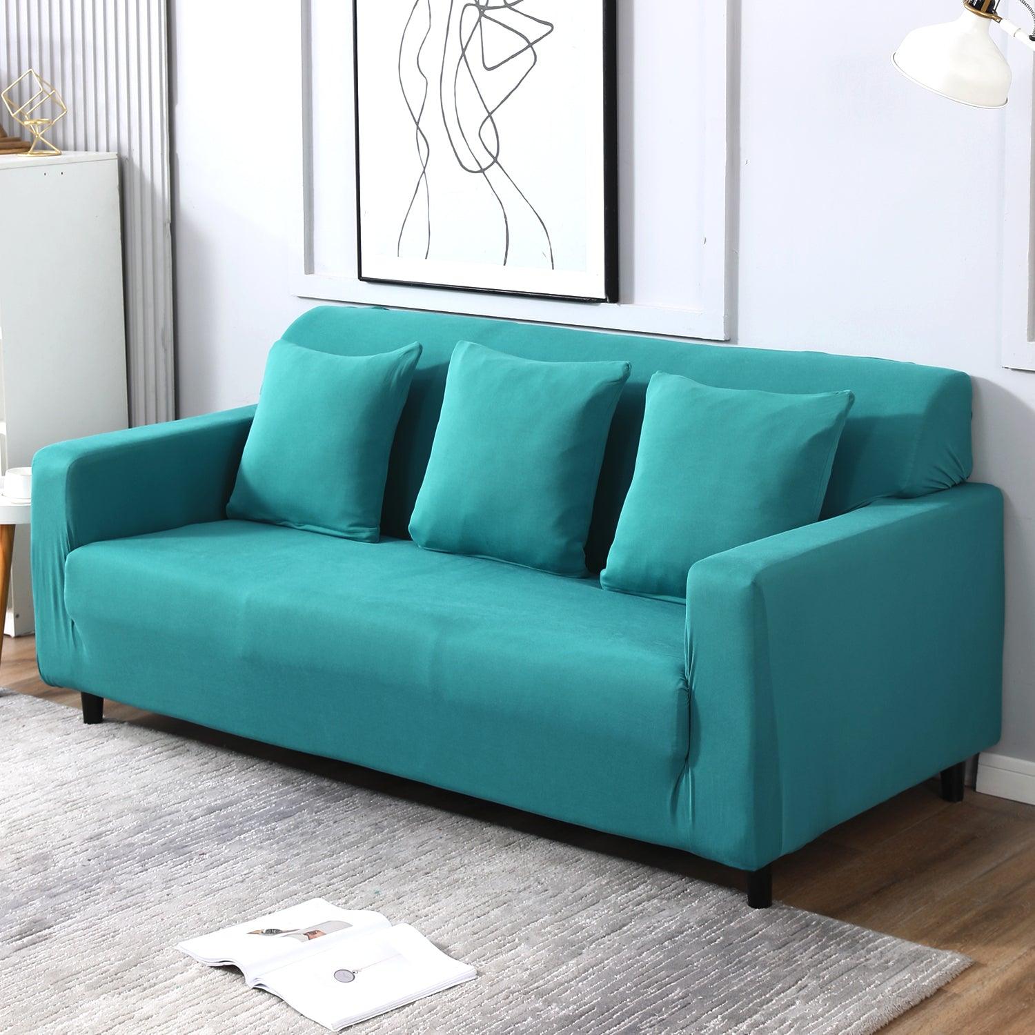 Dark Cyan colour plain elastic 3 seater sofa cover