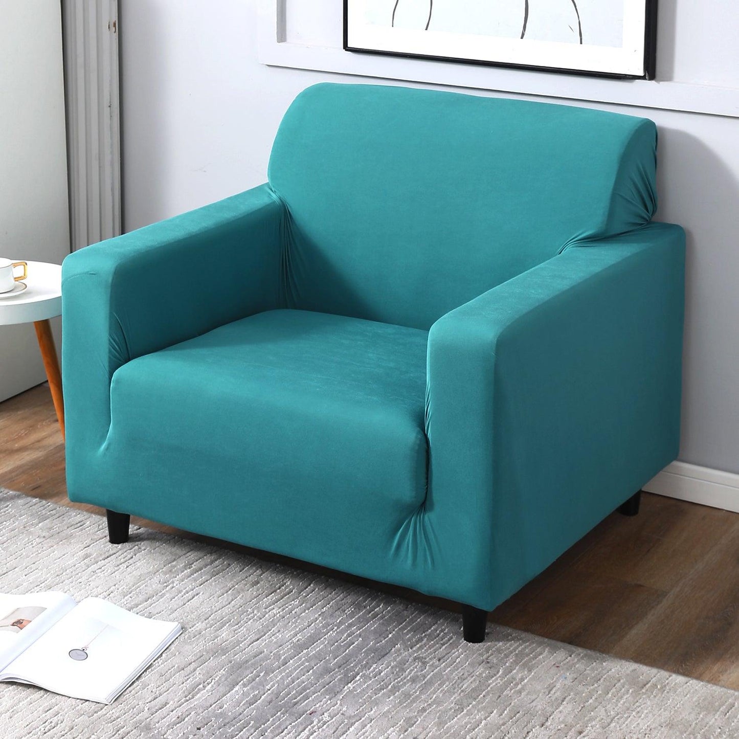 Dark Cyan colour plain non slip single sofa cover