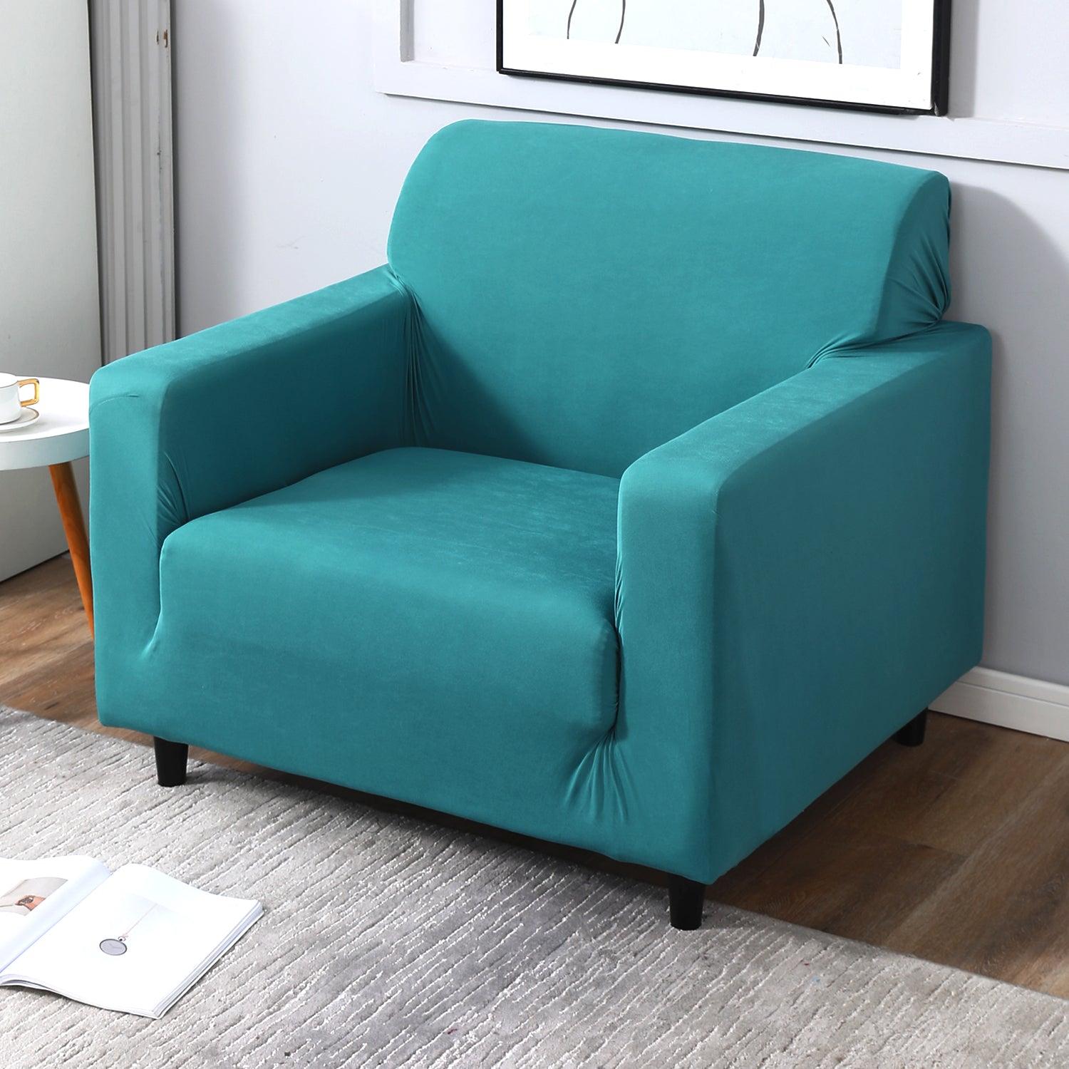 Dark Cyan colour plain non slip single sofa cover