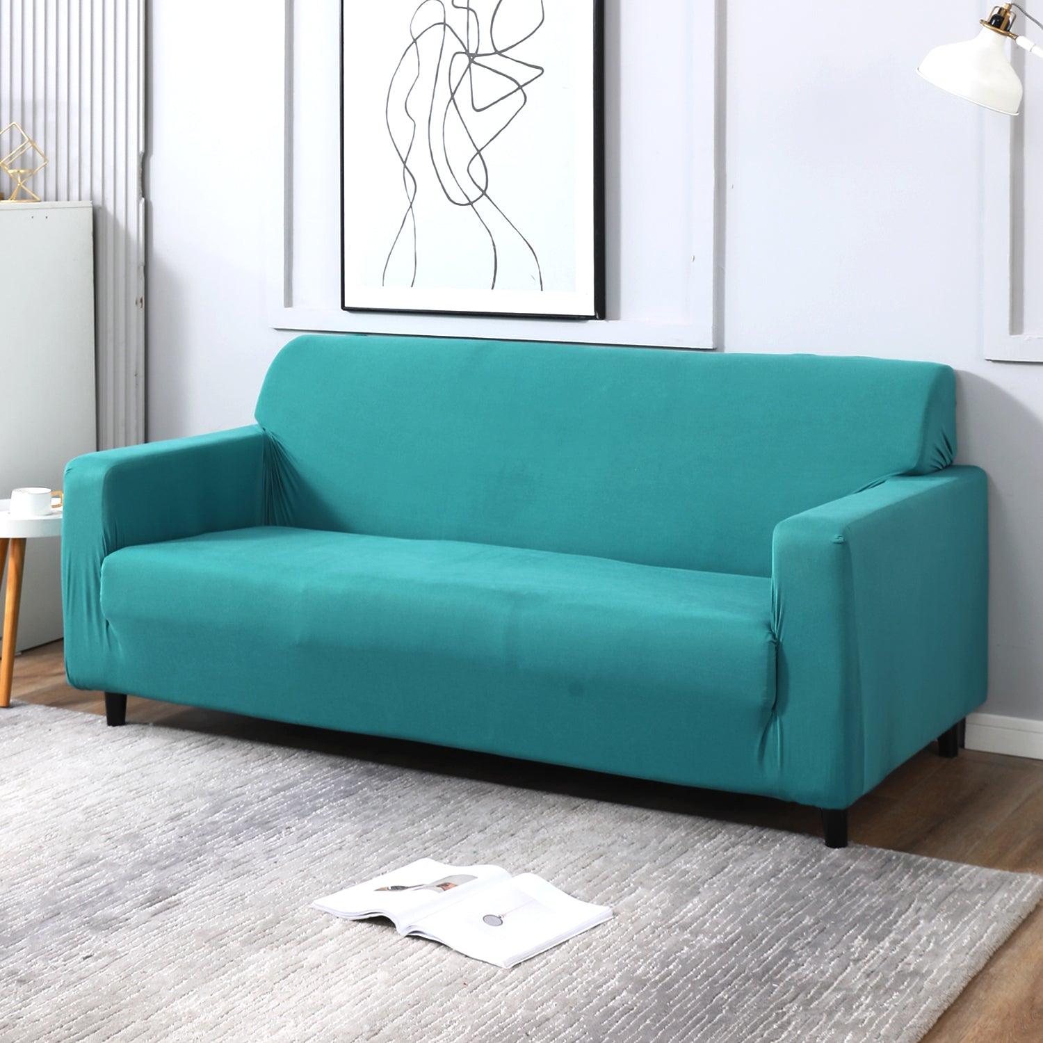 Dark Cyan colour plain elastic 3 Seater sofa cover