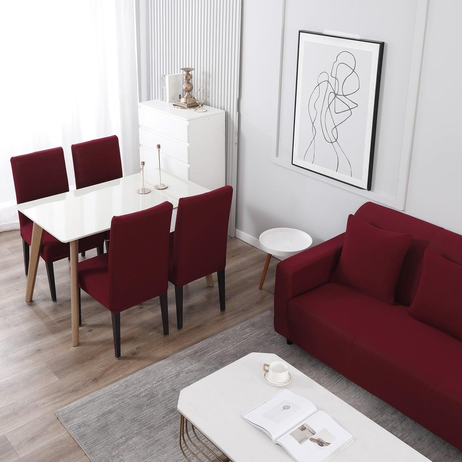 buy Plain Maroon fully covered matchig elastic covers for chairs and sofas